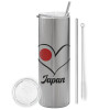 Eco friendly stainless steel Silver tumbler 600ml, with metal straw & cleaning brush