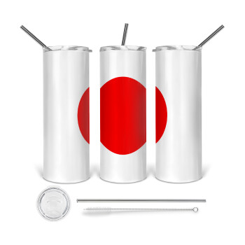 Japan flag, Tumbler ποτήρι θερμό από ανοξείδωτο ατσάλι 600ml, με μεταλλικό καλαμάκι & βούρτσα καθαρισμού