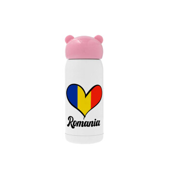 Romania flag, Pink stainless steel thermal flask, 320ml