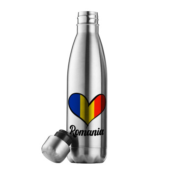 Romania flag, Μεταλλικό παγούρι θερμός Inox (Stainless steel), διπλού τοιχώματος, 500ml