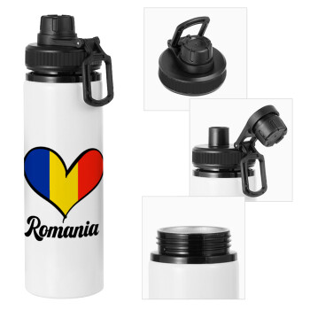 Romania flag, Μεταλλικό παγούρι νερού με καπάκι ασφαλείας, αλουμινίου 850ml
