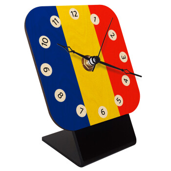 Romania flag, Quartz Table clock in natural wood (10cm)