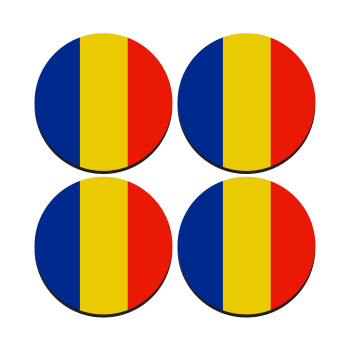 Romania flag, SET of 4 round wooden coasters (9cm)