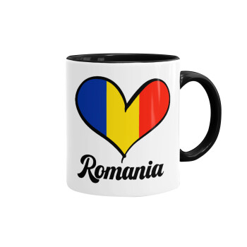 Romania flag, Κούπα χρωματιστή μαύρη, κεραμική, 330ml
