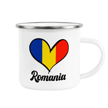 Romania flag, Metallic enamel cup white 360ml