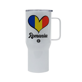 Romania flag, Mega Stainless steel Tumbler with lid, double wall 750L