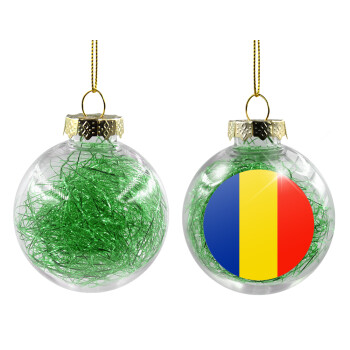 Romania flag, Transparent Christmas tree ball ornament with green filling 8cm