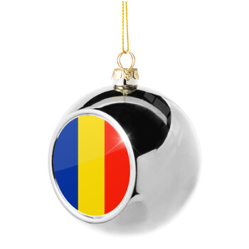 Romania flag, Χριστουγεννιάτικη μπάλα δένδρου Ασημένια 8cm
