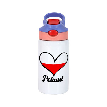 Poland flag, Παιδικό παγούρι θερμό, ανοξείδωτο, με καλαμάκι ασφαλείας, ροζ/μωβ (350ml)