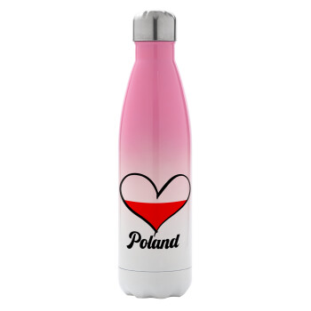 Poland flag, Metal mug thermos Pink/White (Stainless steel), double wall, 500ml