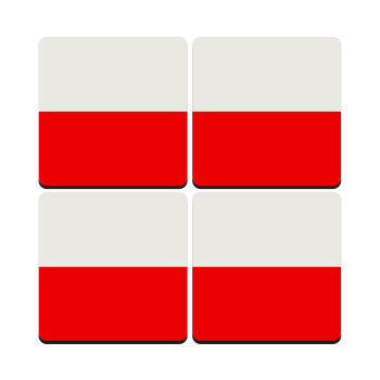 Poland flag, ΣΕΤ 4 Σουβέρ ξύλινα τετράγωνα (9cm)