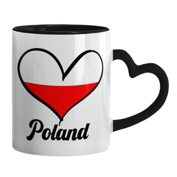 Poland flag, Mug heart black handle, ceramic, 330ml