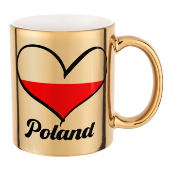 Poland flag, Mug ceramic, gold mirror, 330ml