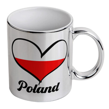 Poland flag, Mug ceramic, silver mirror, 330ml