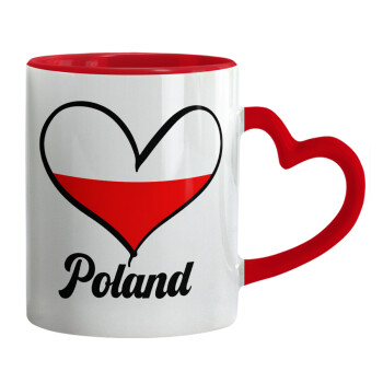 Poland flag, Mug heart red handle, ceramic, 330ml