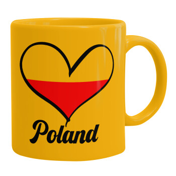 Poland flag, Ceramic coffee mug yellow, 330ml