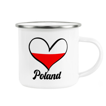 Poland flag, Metallic enamel cup white 360ml