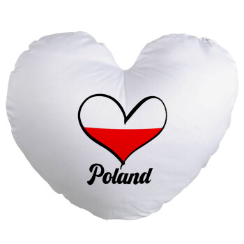 Poland flag, Μαξιλάρι καναπέ καρδιά 40x40cm περιέχεται το  γέμισμα
