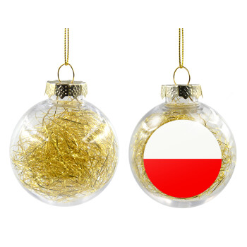 Poland flag, Transparent Christmas tree ball ornament with gold filling 8cm