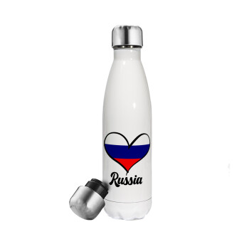Russia flag, Metal mug thermos White (Stainless steel), double wall, 500ml