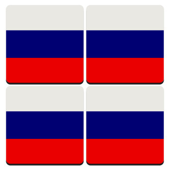 Russia flag, ΣΕΤ 4 Σουβέρ ξύλινα τετράγωνα (9cm)