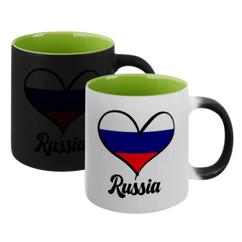 Russia flag, Κούπα Μαγική εσωτερικό πράσινο, κεραμική 330ml που αλλάζει χρώμα με το ζεστό ρόφημα (1 τεμάχιο)