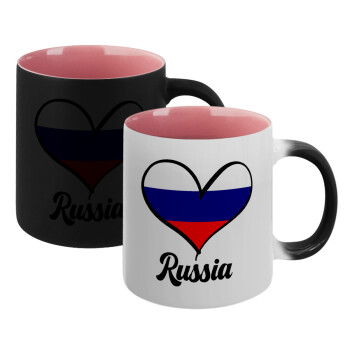 Russia flag, Κούπα Μαγική εσωτερικό ΡΟΖ, κεραμική 330ml που αλλάζει χρώμα με το ζεστό ρόφημα (1 τεμάχιο)