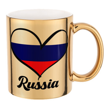 Russia flag, Κούπα κεραμική, χρυσή καθρέπτης, 330ml