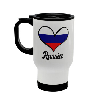 Russia flag, Stainless steel travel mug with lid, double wall white 450ml