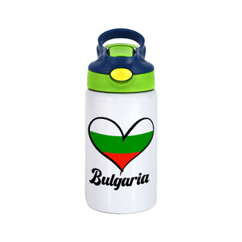 Bulgaria flag, Children's hot water bottle, stainless steel, with safety straw, green, blue (350ml)