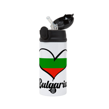 Bulgaria flag, Children's hot water bottle, stainless steel, with safety straw, Black (360ml) BPA-FREE