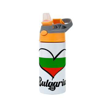 Bulgaria flag, Children's hot water bottle, stainless steel, with safety straw, Orange/Grey (360ml) BPA-FREE