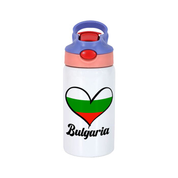 Bulgaria flag, Children's hot water bottle, stainless steel, with safety straw, pink/purple (350ml)