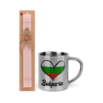 Bulgaria flag, Easter Set, metallic thermal cup (300ml) & aromatic flat Easter candle (30cm) (PINK)