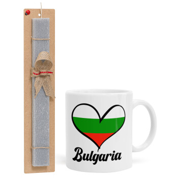 Bulgaria flag, Easter Set, Ceramic Cup (330ml) & Easter aromatic flat candle (30cm) (GRAY)