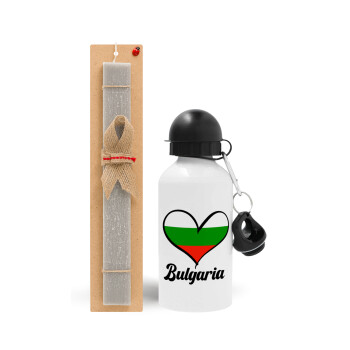 Bulgaria flag, Easter Set, metallic aluminum water bottle (500ml) & aromatic flat Easter candle (30cm) (GRAY)