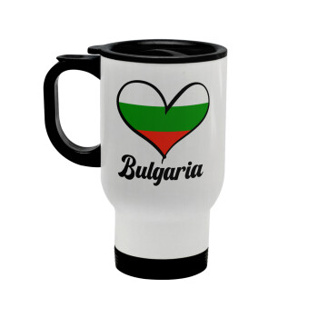 Bulgaria flag, Stainless steel travel mug with lid, double wall white 450ml