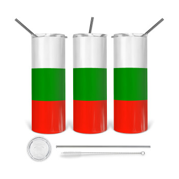 Bulgaria flag, Tumbler ποτήρι θερμό από ανοξείδωτο ατσάλι 600ml, με μεταλλικό καλαμάκι & βούρτσα καθαρισμού