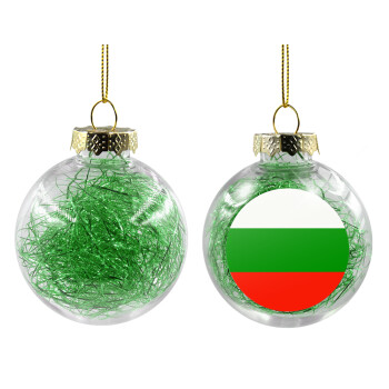 Bulgaria flag, Transparent Christmas tree ball ornament with green filling 8cm