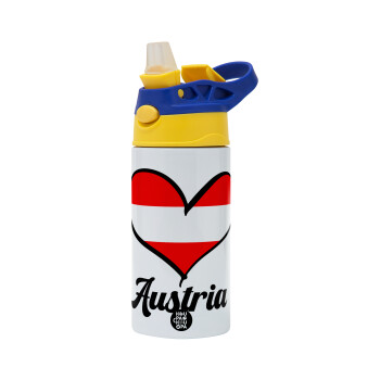 Austria flag, Children's hot water bottle, stainless steel, with safety straw, green, blue (360ml) BPA FREE