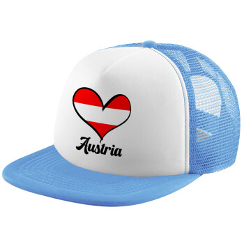 Austria flag, Child's Soft Trucker Hat with Blue/White Mesh (POLYESTER, CHILD, ONE SIZE)