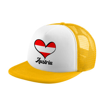 Austria flag, Adult Soft Trucker Hat with Yellow/White Mesh (POLYESTER, ADULT, UNISEX, ONE SIZE)