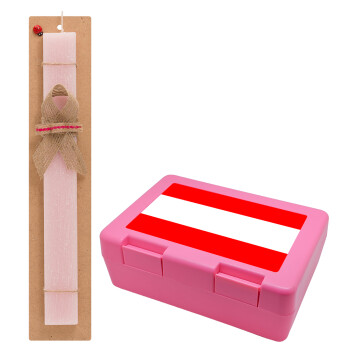 Austria flag, Easter Set, children's snack container PINK & scented flat Easter candle (30cm) (PINK)