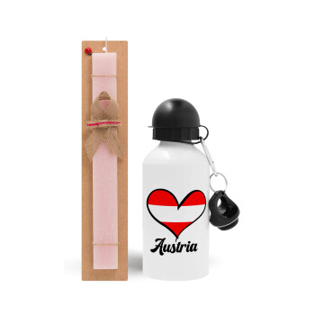 Austria flag, Easter Set, metallic aluminum bottle (500ml) & aromatic flat Easter candle (30cm) (PINK)