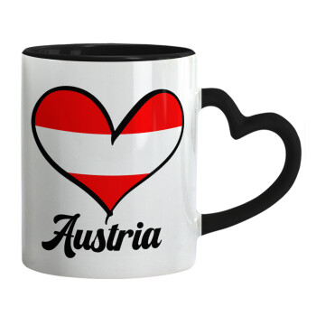 Austria flag, Mug heart black handle, ceramic, 330ml
