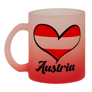 Austria flag, Κούπα γυάλινη δίχρωμη με βάση το κόκκινο ματ, 330ml