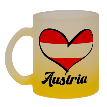 Austria flag, Κούπα γυάλινη δίχρωμη με βάση το κίτρινο ματ, 330ml
