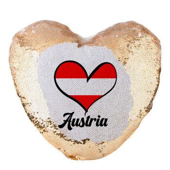 Austria flag, Μαξιλάρι καναπέ καρδιά Μαγικό Χρυσό με πούλιες 40x40cm περιέχεται το  γέμισμα