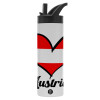 Metallic thermos bottle with straw & handle, stainless steel (Stainless steel 304), double-walled, 600ml.