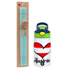 Easter Set, Children's thermal stainless steel bottle with safety straw, green/blue (350ml) & aromatic flat Easter candle (30cm) (TURQUOISE)